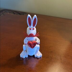 Handcrafted quilling White and Red Bunny Figurine for Easter Decor